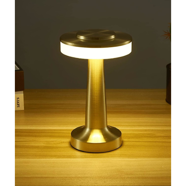 (Gold Golden) Trådlös sänglampa, metall USB uppladdningsbara LED-bordslampor, för sovrum, sängbord, restaurang, heminredning, batteridriven nig