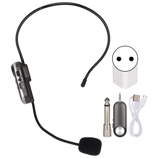 T‑1 UHF Trådlöst Mikrofon Headset 3,5mm Plugg Trådlöst Headset Mic med 6,35mm Adapter för Förstärkare PA System 100‑240VEU Plugg