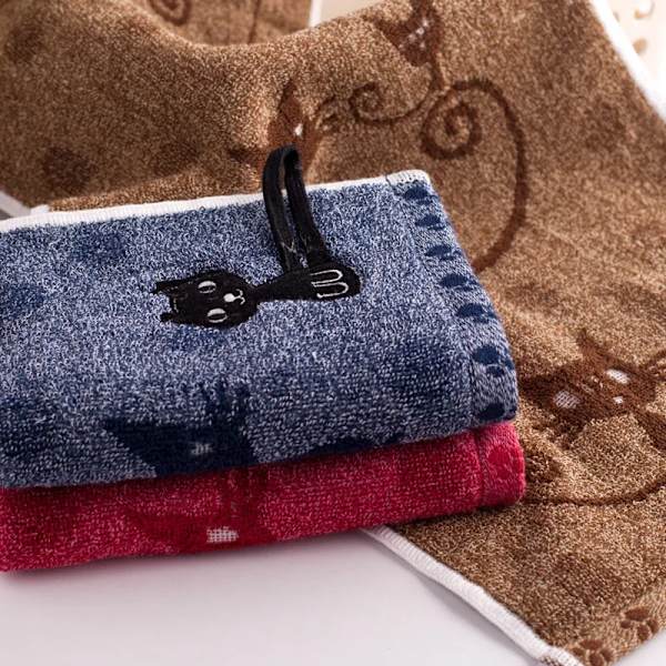 Søt katt 100 % bomull, solid håndkle Rasktørkende myk blå 50*25cm brown
