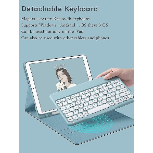 Ipad 9 2021 10,2 tommer Ipad 8 Ipad 7 Air 3 Pro 10,5 etui med musefarve Tastatur Retro runde tastaturer Søde slikfarver Aftagelig keyb(mint)
