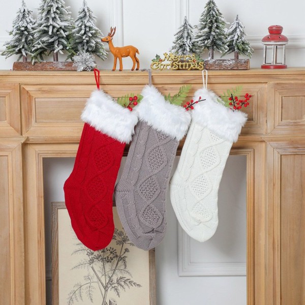 Julstrumpor Ull Stickad VIT White