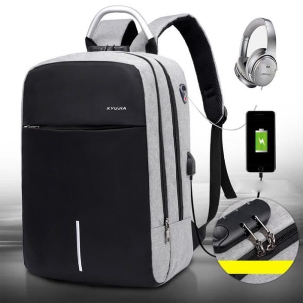 TD® Vanntett Tyverisikker Bærbar 15,6-tommers Databackpack med USB-Ladingspورت og Headset Port - Grå