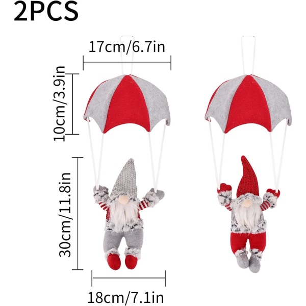 2 handgjorda jultomtar, svensk plysch jultomte med fallskärmsdekoration