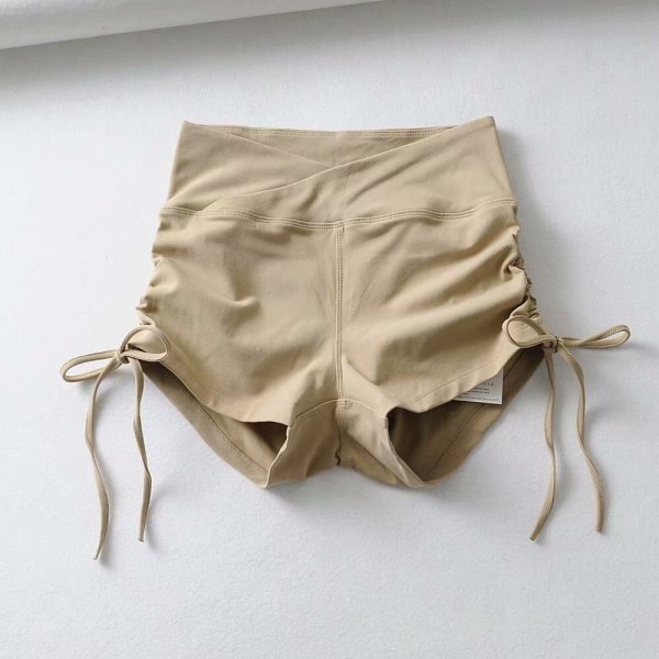 Naisten korkeavyötäröiset säädettävät Yoga Scrunch Shortsit Pakaroiden kohotus Ryppyinen Treeni vaaleanpunainen pink l
