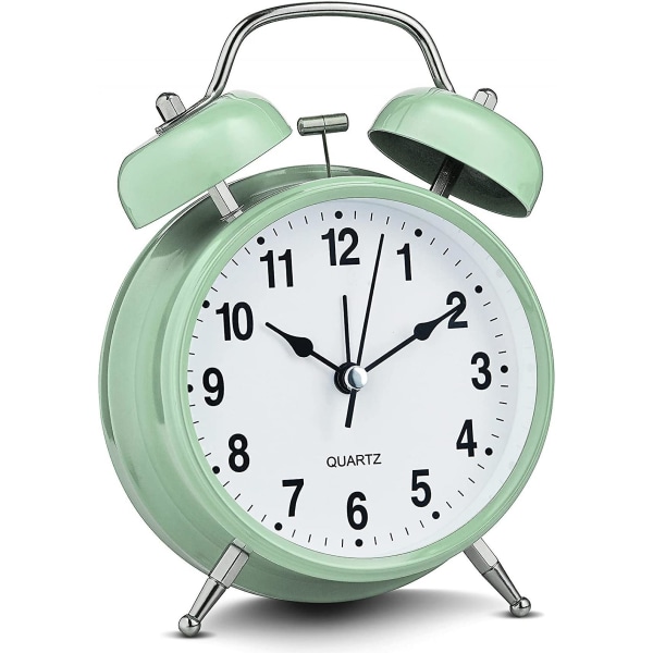 Analog Alarm Clock 4" Twin Bell Green Silent Non-ticking Quartz Battery Operated Extra Loud With Backlight For Bedside Table Vintage Retro(green)