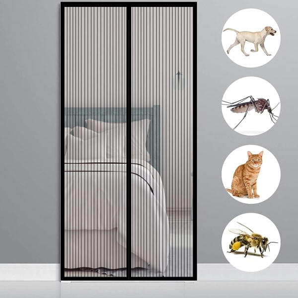 Magnetisk myggenetdør 120x250cm(47x98tommer) Sort
