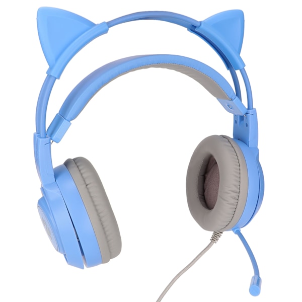 SYG25 Gamingheadset med kattöron USB+3.5mm Plugg Gaminghörlurar Stödjer Volymjustering Mikrofon Ljud av (Blå)