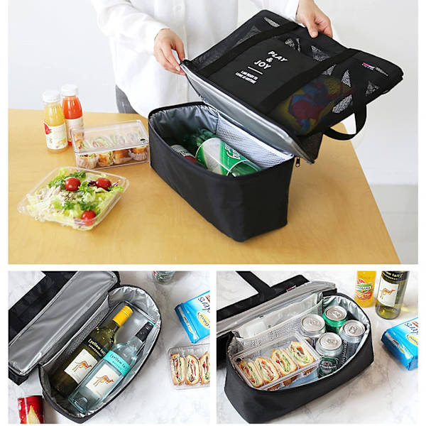 Mesh strandtaske, picnic taske til kvinder med isoleret køleboks, stor strandtaske med lynlås