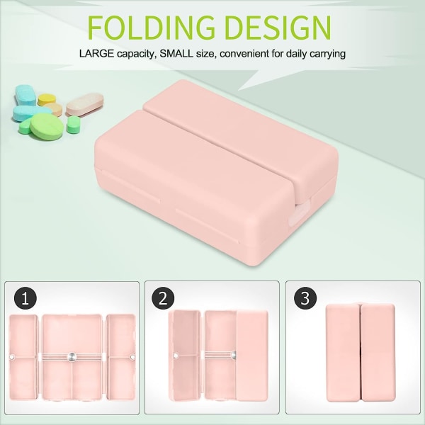 7-dages pilleæske medicinopbevaringsboks [foldeligt design][stor kapacitet] pilleæsker Bærbar tabletdispenser til vitaminer medicin - Pink