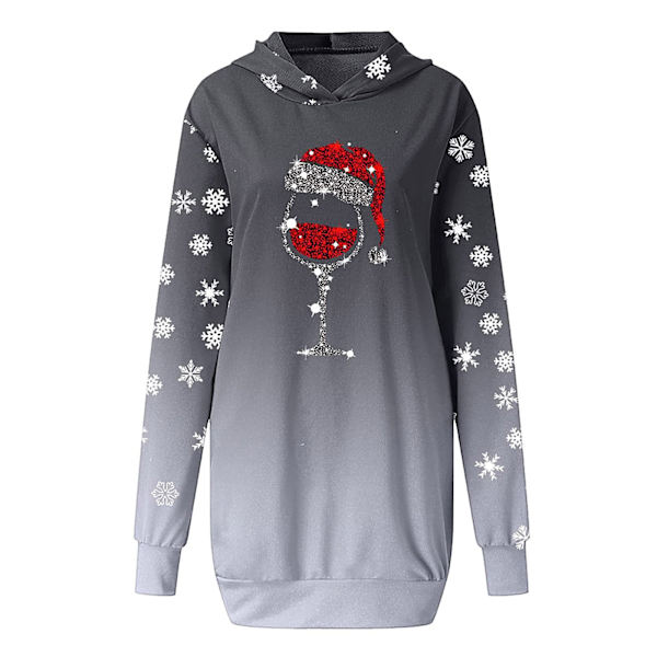 Kvinnors julmode Lös långärmad huvklänning grey M