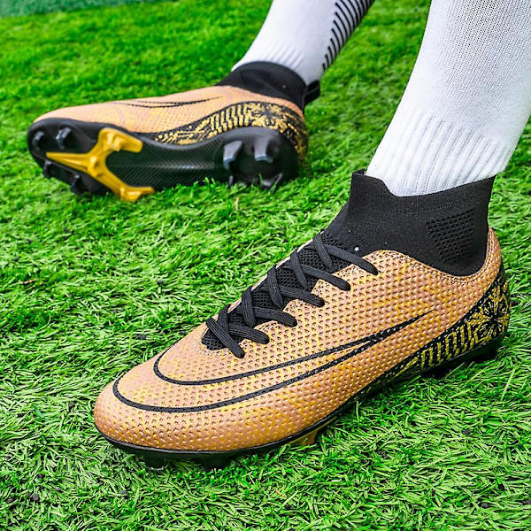 Fodboldstøvler til mænd Anti-slip Fodboldstøvler Knopper Græs Fodbold Sneakers 3A1126A Gold 35