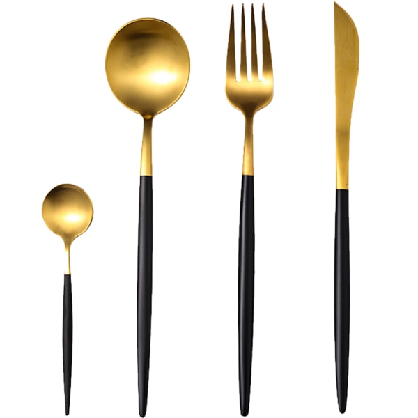 Guld Sæt Mat Bestik Sæt 304 Rustfrit stål Flad