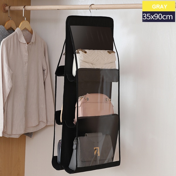 Foldbar Hængende Håndtaske Opbevaringsholder 6 Lommer Organizer Stativ Krog Hængende Black