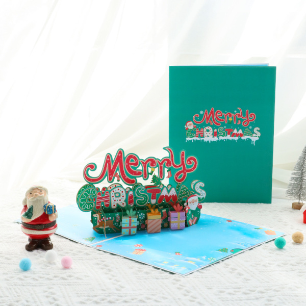 Glædelig jul pop-up kort, 3d pop-up jule lykønskningskort, pop op julekort, 3d julekort
