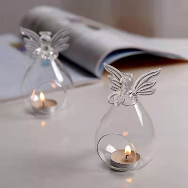 2. Ängelglas värmeljusstake Hem Festdekor Candl Transparent 2pcs