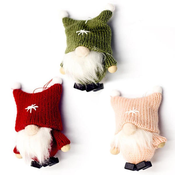 3kpl Joulukuusi Gnome-nukkehuonekoristeet Xmas Pendant Festival Green/Pink/Red