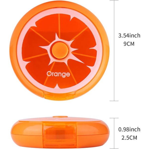 Creative Portable Mini 7-dages ugentlig cirkulær form Roterende sød frugtstil etui (orange)