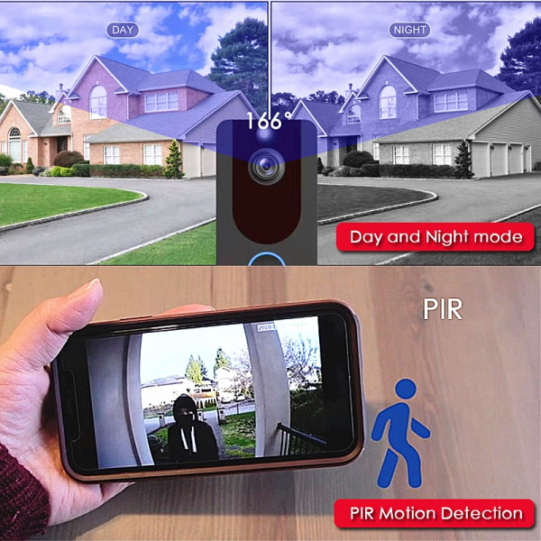 Smart WiFi Videodørklokke Kamera Visual Intercom Nat