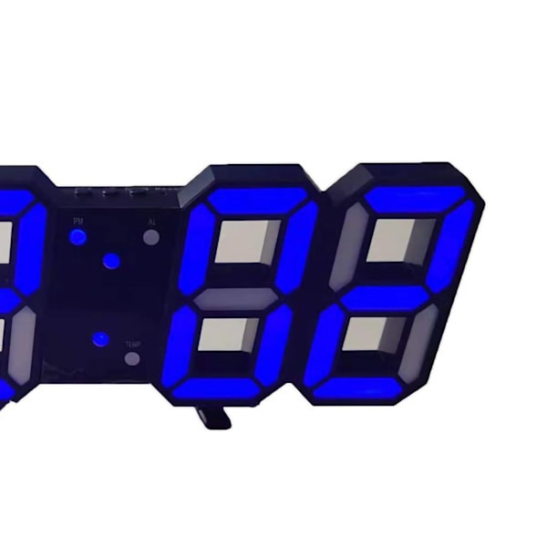 3D LED Väggklocka Minimalistisk Väggmonterad Väckarklocka för Hem Vardagsrum Kontor Svart Font Blå Bokstav