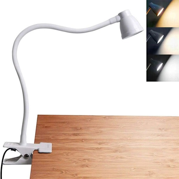 5cm, Hvit Øyebeskyttelse Soverom LED Klemme, Mini USB Bordlampe, 360 Graders Justerbar Leselampe for Lesing