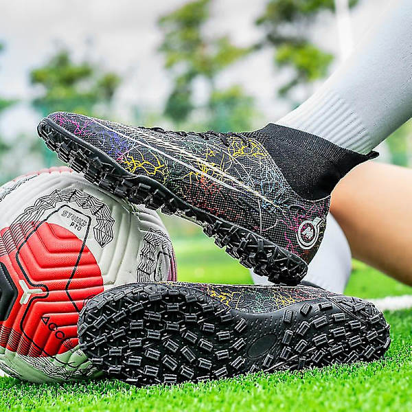 Fodboldstøvler til mænd Anti-slip Fodboldstøvler Knopper Græs Fodbold Sneakers Yj068 Black 46