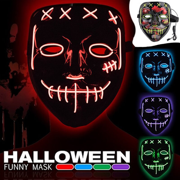 halloween skräck glödande mask cosplay lila purple
