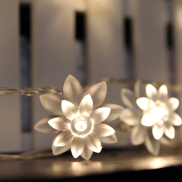 Stränglampa batteridriven 6m 40 LED Lotus Fairy-lampa, timer med 8 lägen, mjuk gummiblomma inomhusbarnsslinga, sovrum, fest, bröllop, trädgård
