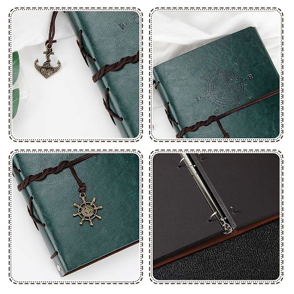 Scrapbook Läder Fotoalbum Bröllop Gästbok Minnesbok Green