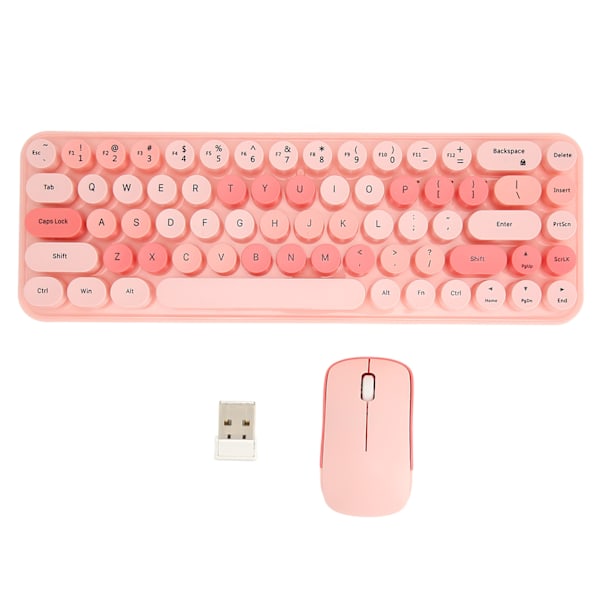 USB Tangentbord Mus 2.4G Trådlös 68 Tangenter Låg Förbrukning Retro Söt ABS Gaming Tangentbord Mus för PC Rosa Blandad Färg