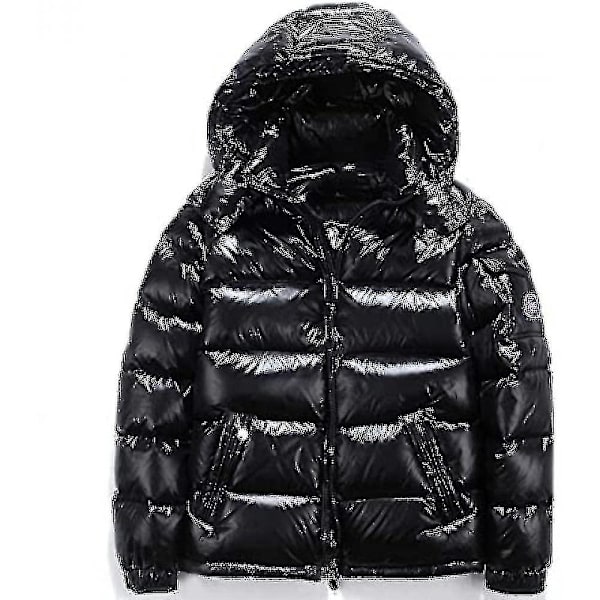 Kiiltävä untuvatakki Talvitakki miehille Seisova kaulus untuvatakki hupun kanssa XL Black