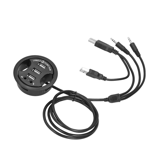 3 Port Desktop USB HUB Høyhastighets Utvidelse Rund HUB med 3,5 mm Audiohull for Datamaskin Mikrofon Telefon