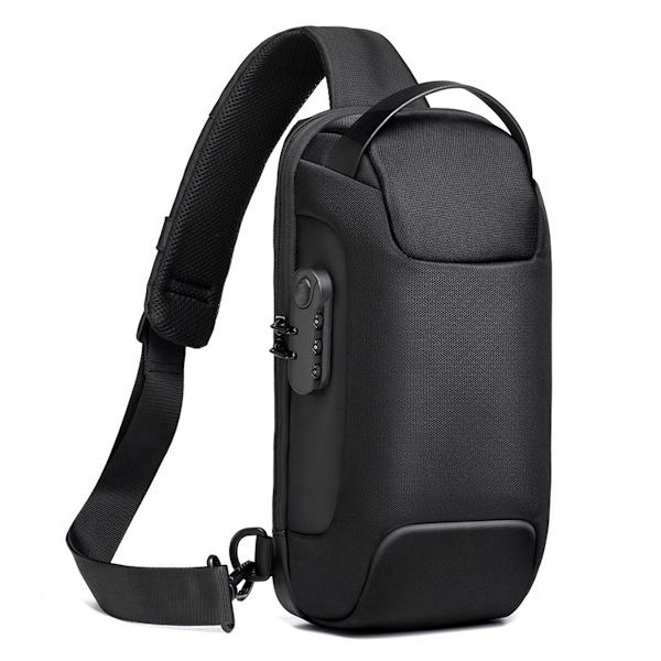Sling Bag Anti-Theft USB Crossbody Ryggsäck Vattentät bröst Black