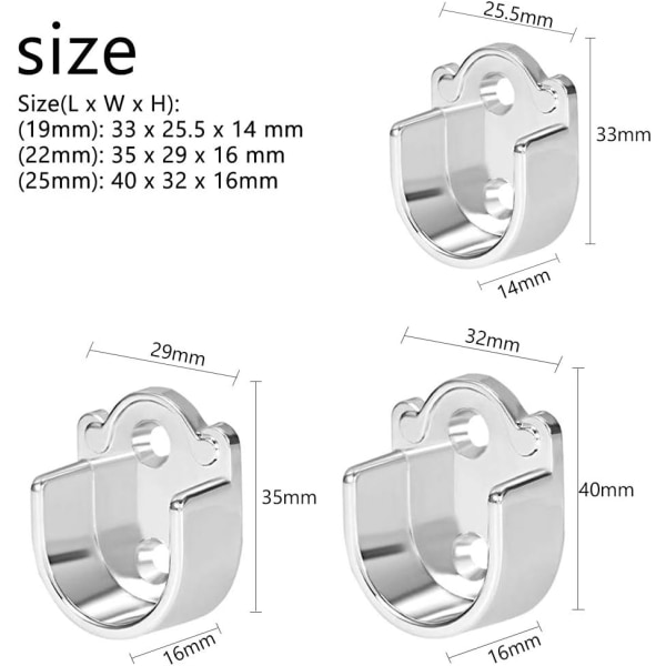 4-pakkaus flänsstångsfästen (25 mm), zinklegering gardinstångshållare, kraftig duschgardinstångshållare