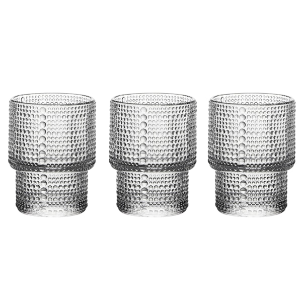 3-delars set glas, präglade retro vikbara kaffekoppar,