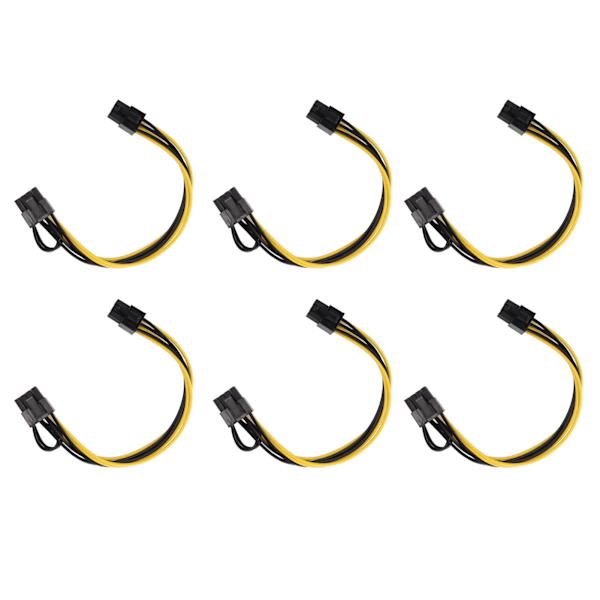 6 stk. GPU strømkabler PCIE 6Pin til 8Pin Han til Han 20cm Strømforsyningstilbehør
