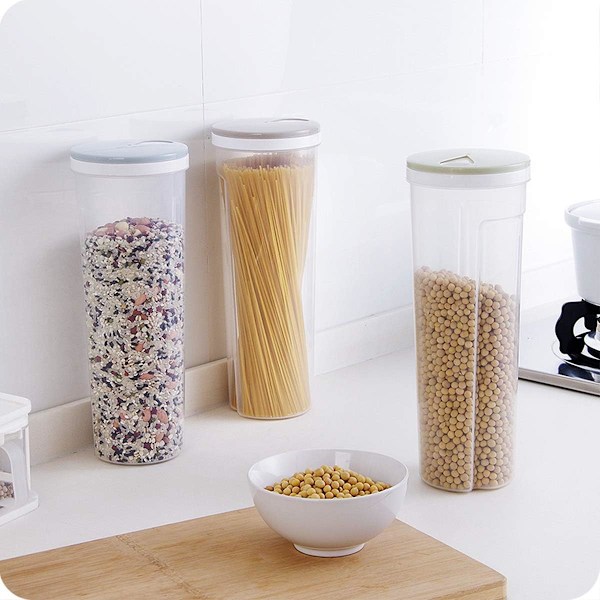Set med 3 lufttäta mjölförvaringsglas med lock, kryddburkar, lufttäta plastbehållare