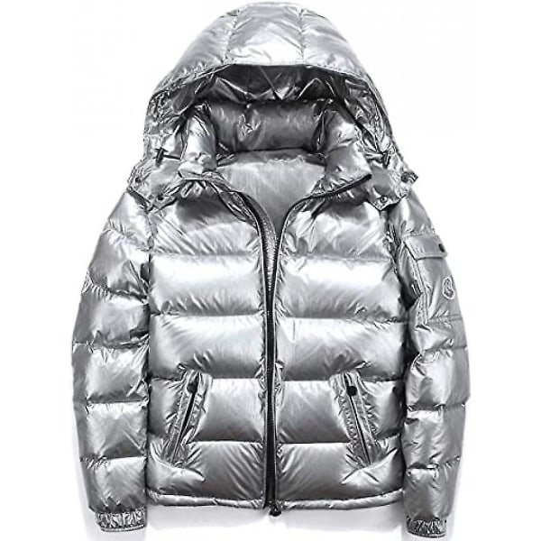 Glänsande dunjacka Vinterjacka herr Ståkrage dunjacka med luva Silver XL