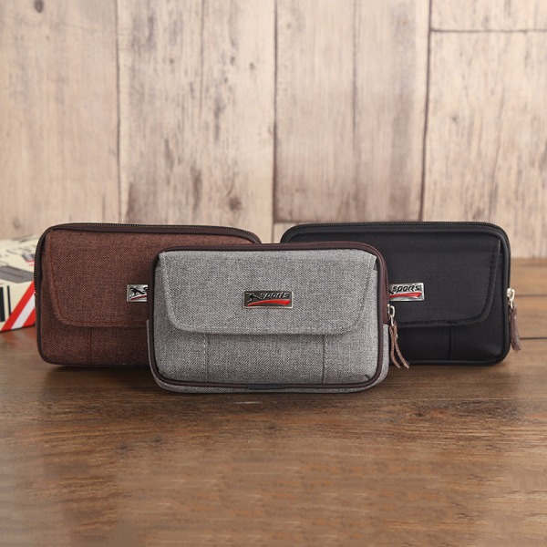 Menn kvinner Fanny Pack Midjeveske Belte Canvas Mobiltelefon Multifunksjonell Horisontal og Vertikal Vertical coffee 17cm