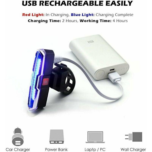 110 Lumen Kraftig Sykkelbaklykt, USB Oppladbar LED Sykkellys med 5 Faste/Blinkende Moduser