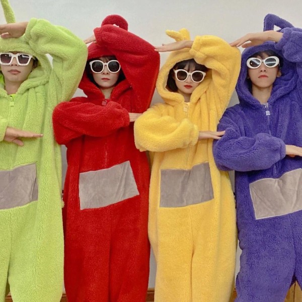 Hem 4 färger Teletubbies Cosplay för vuxen Rolig Tinky Winky Anime Dipsy aa-laa Po Mjuk långärmad bit Pyjamas kostym yellow L