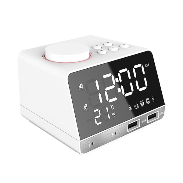 Herätyskello Radiokaiutin Kaksois-Snooze-kello USB-lataus white