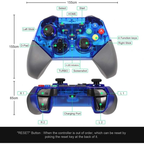 Switch Pro Controller, Shumeifang Trådlös Bluetooth Controller Switch Pro Remote Gamepad Nintendo Switch Consolelle - Sininen