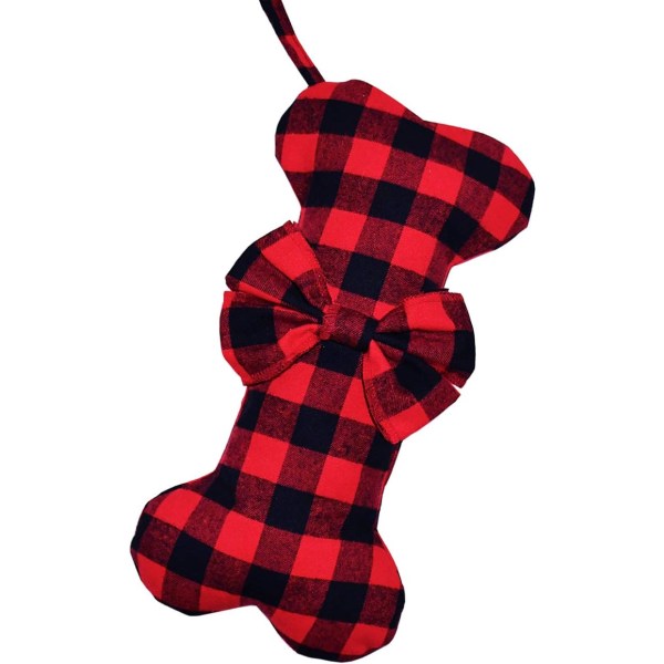 Röd hund julstrumpor Klassisk buffelröd svart pläd stor benform Hängande julstrumpa för hundar Husdjur