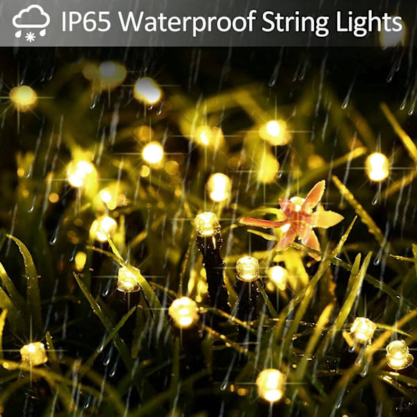 Solar LED-ljusslingor Utomhusträdgård, utomhus Vattentät Solar Fairy Lights för födelsedagsträdgårdsdekorationer (varmvitt) 100LED 12M 8 lägen