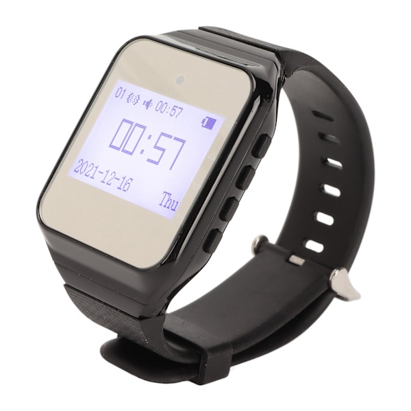 Ur-personsøger LCD Kalender Display Én Knap Alarm Vibration Trådløst Kaldesystem til Catering Fabrikker EU Stik Sort