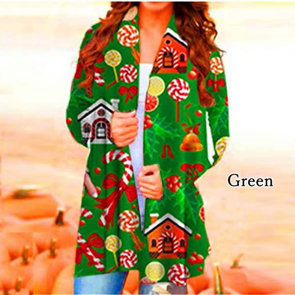 Jul Digital Print Casual Cardigan Jakke Dame Top green XXL