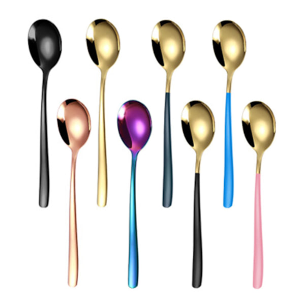 Set med 8 gull kaffeskjeer (8 lange skjeer for latte macchiato,
