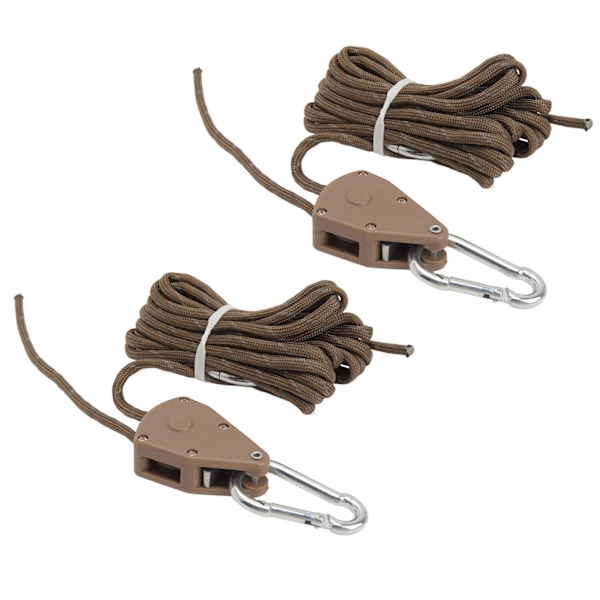 2 stk. 4m Camping Telt Justerbar Vind Snor Udendørs Telt Reb med Remsskive Canopy Hurtig Opsætning Camping Reb Khaki
