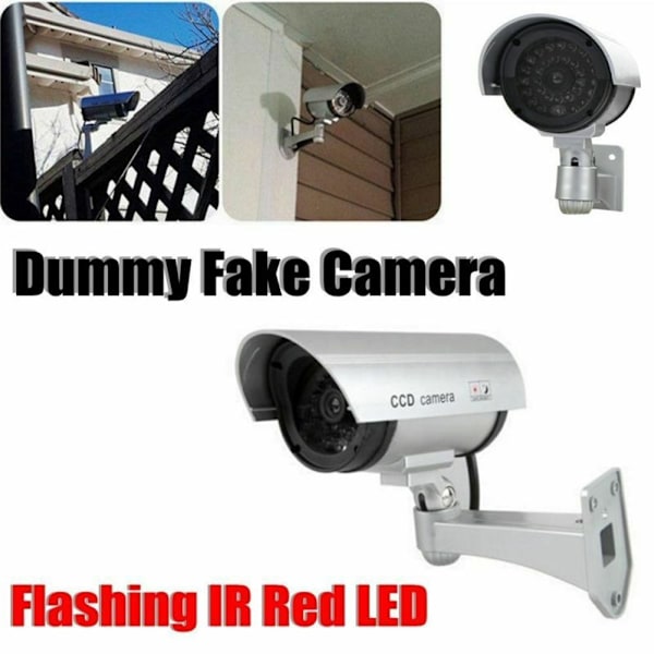 Solcellsdriven Simulerad Attrappkamera Säkerhet CCTV Utomhus Vattentät Emulerad IR LED Blinkande Röd LED Attrappkamera