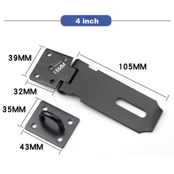 SÄKERHET HASP KLÄMNING GRIN SHED DÖRR HANGLÅS PLAT LÅS LÅS LÅS DÖRRSKRUV 2ST Black 5 inches